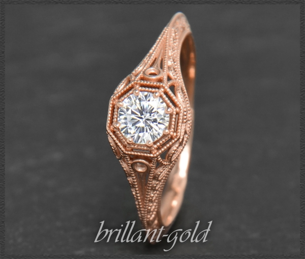 Jugendstil Design Diamant Ring mit 0,41ct, 585 Rotgold
